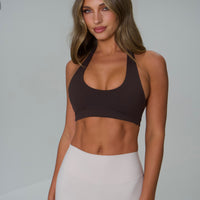SOFT BROWN HALTER WORKOUT CROP