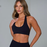 SOFT BLACK HALTER WORKOUT CROP